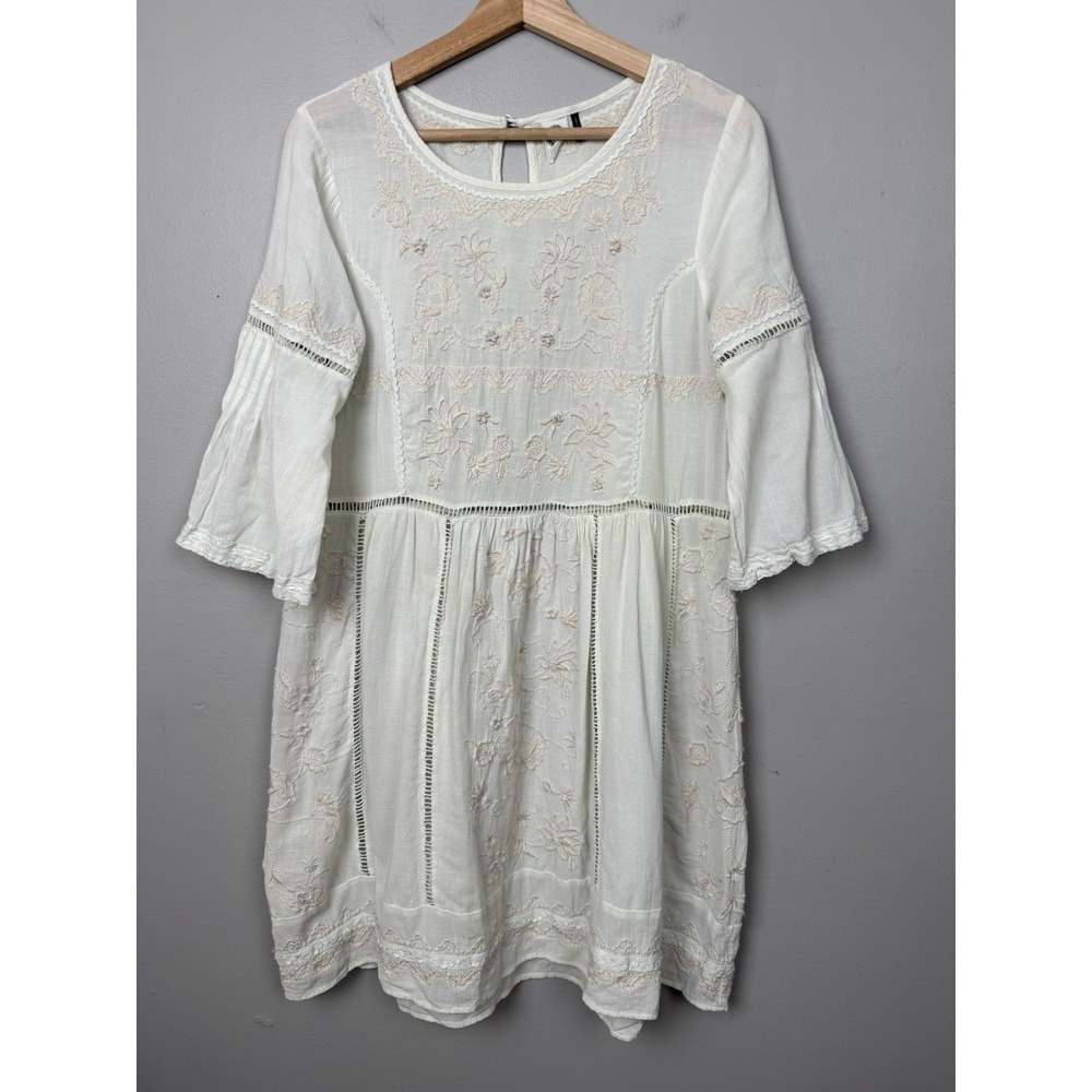 Anthropologie Floral Embroidered Dress Boho Cottagecore Prairie Peasant Festival